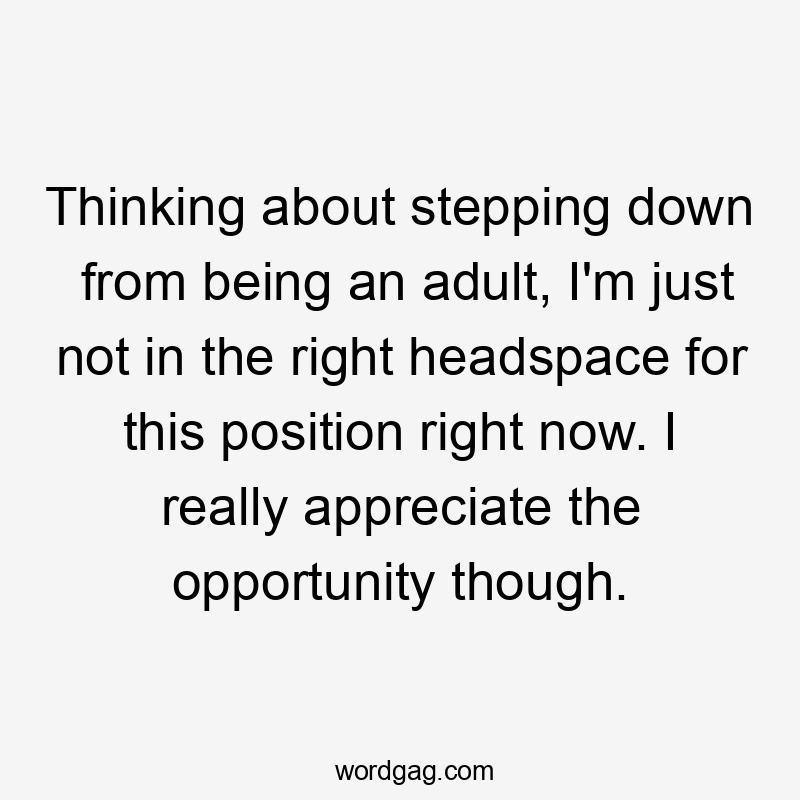 Thinking about stepping down from being an adult, I'm just not in the right headspace for this position right now. I really appreciate the opportunity though.