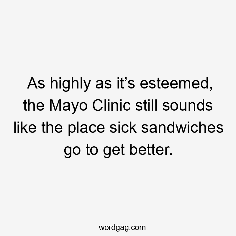 As highly as it’s esteemed, the Mayo Clinic still sounds like the place sick sandwiches go to get better.