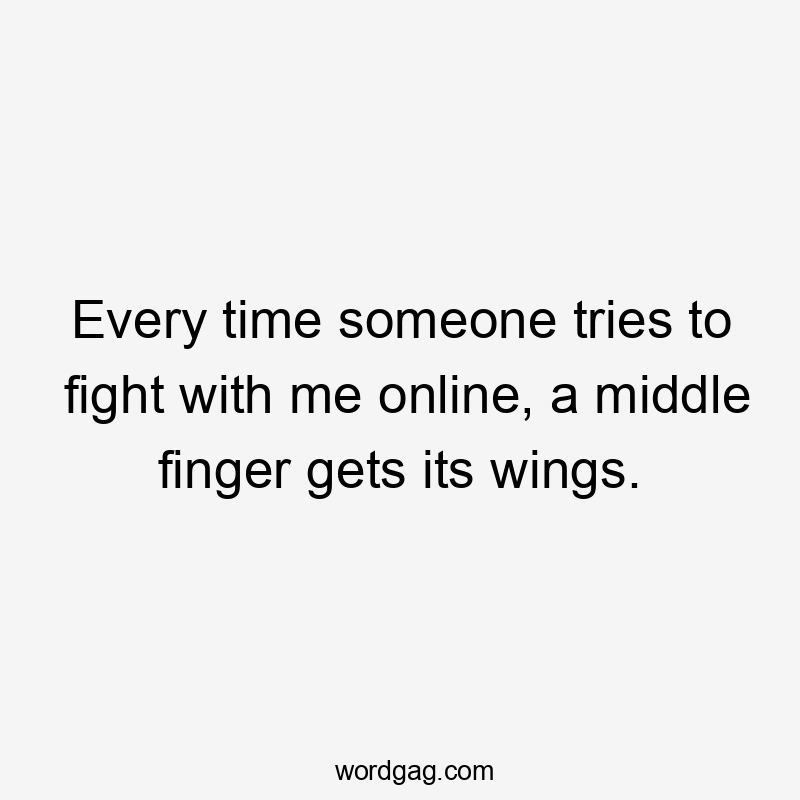 Every time someone tries to fight with me online, a middle finger gets its wings.