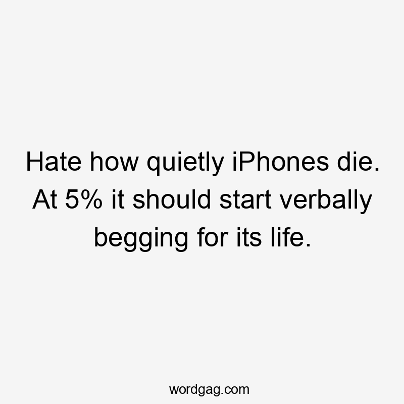 Hate how quietly iPhones die. At 5% it should start verbally begging for its life.