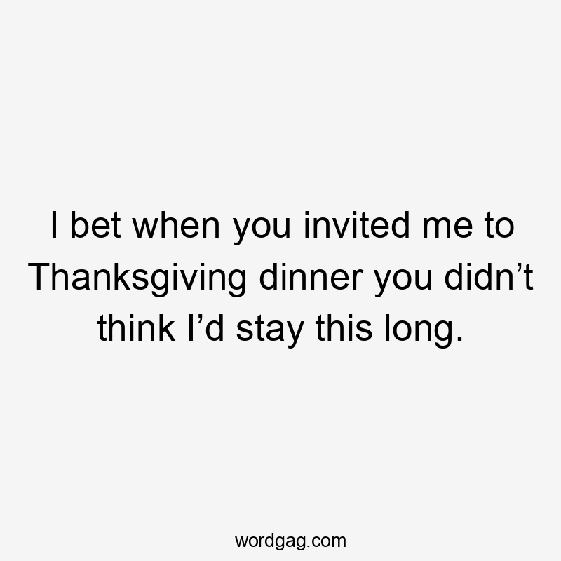 I bet when you invited me to Thanksgiving dinner you didn’t think I’d stay this long.