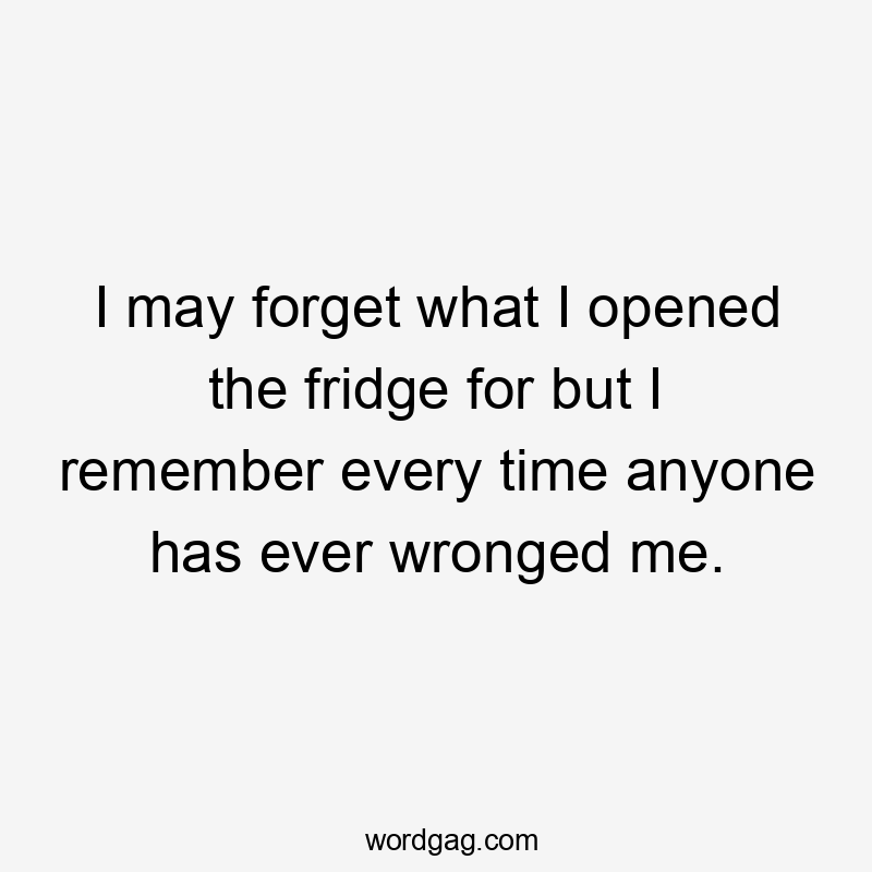 I may forget what I opened the fridge for but I remember every time anyone has ever wronged me.