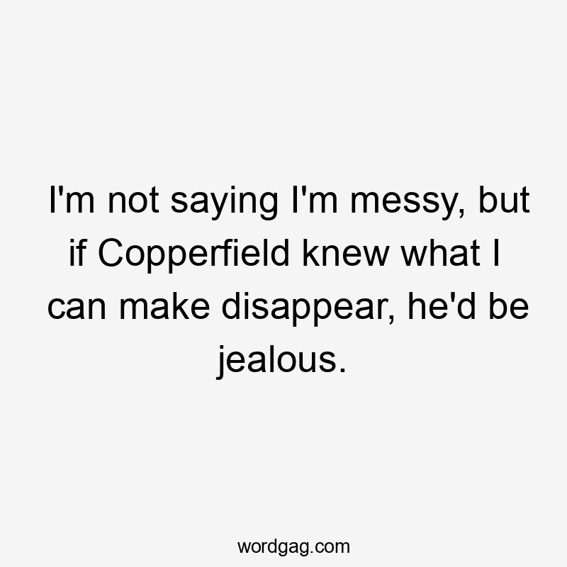 I’m not saying I’m messy, but if Copperfield knew what I can make disappear, he’d be jealous.