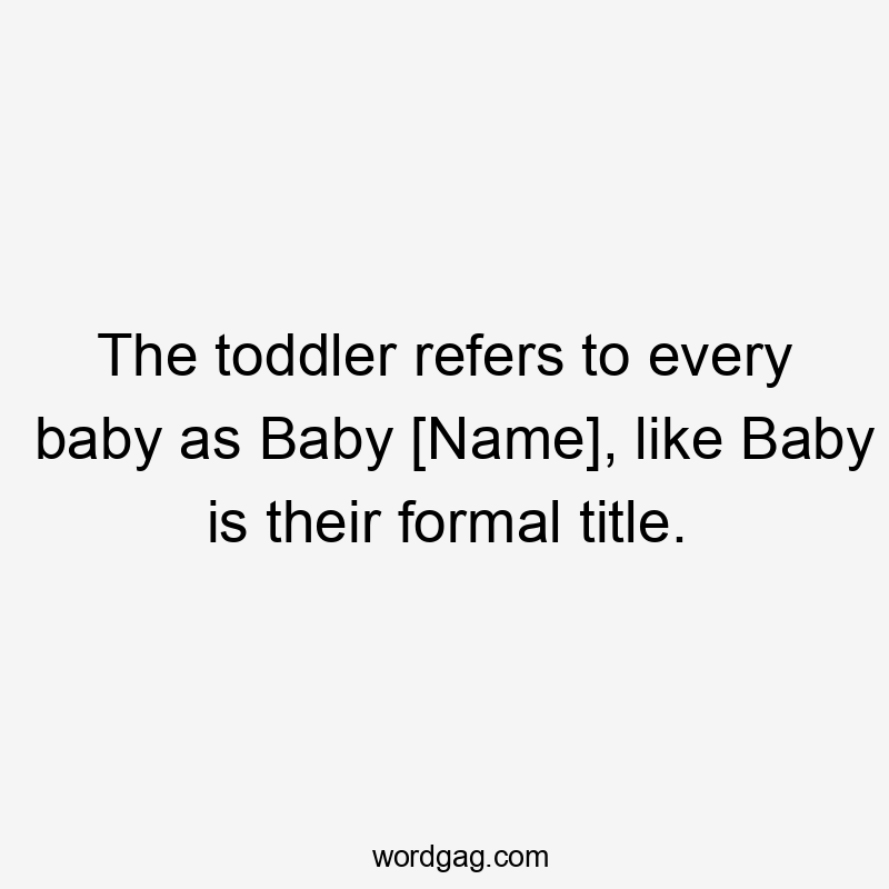 The toddler refers to every baby as Baby [Name], like Baby is their formal title.