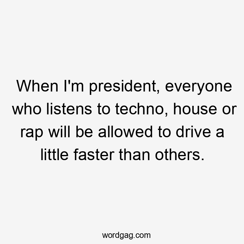 When I'm president, everyone who listens to techno, house or rap will be allowed to drive a little faster than others.