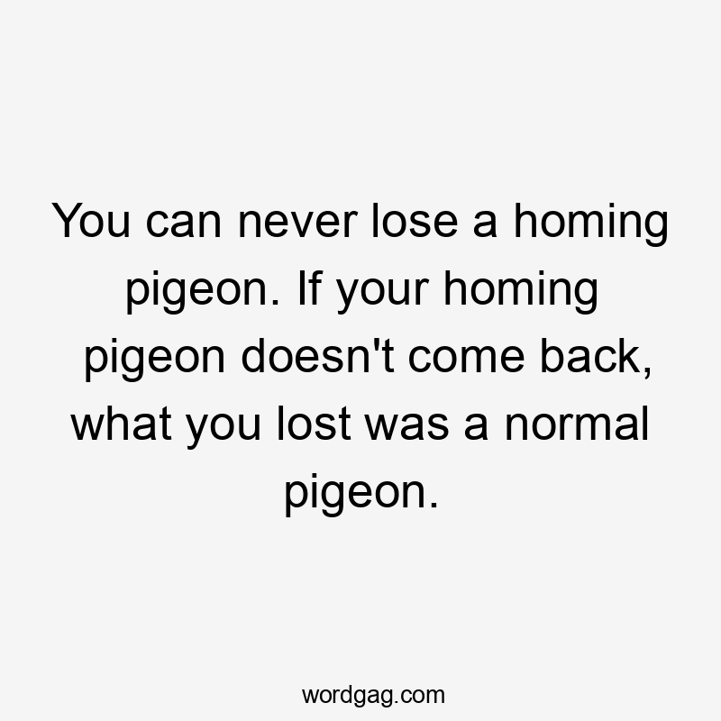 You can never lose a homing pigeon. If your homing pigeon doesn't come back, what you lost was a normal pigeon.