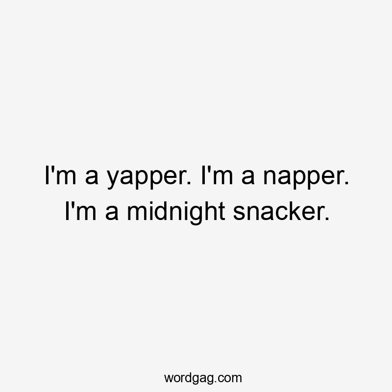 I'm a yapper. I'm a napper. I'm a midnight snacker.