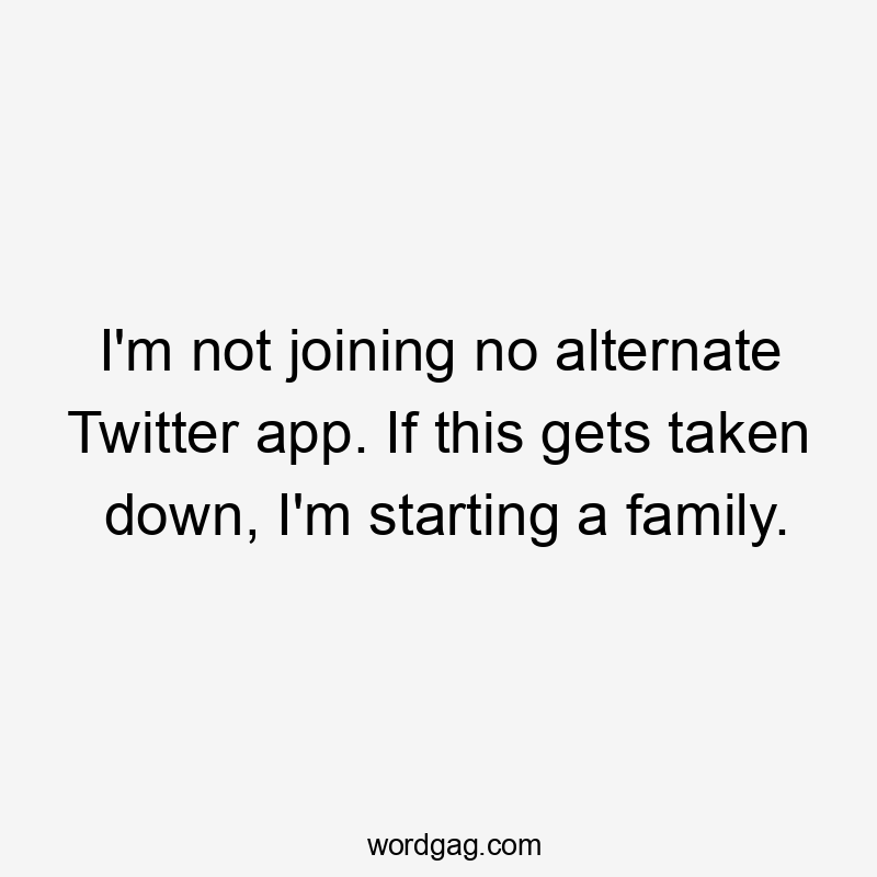 I'm not joining no alternate Twitter app. If this gets taken down, I'm starting a family.