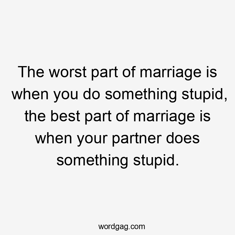 The worst part of marriage is when you do something stupid, the best part of marriage is when your partner does something stupid.