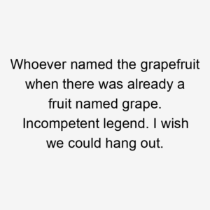 Whoever named the grapefruit when there was already a fruit named grape. Incompetent legend. I wish we could hang out.