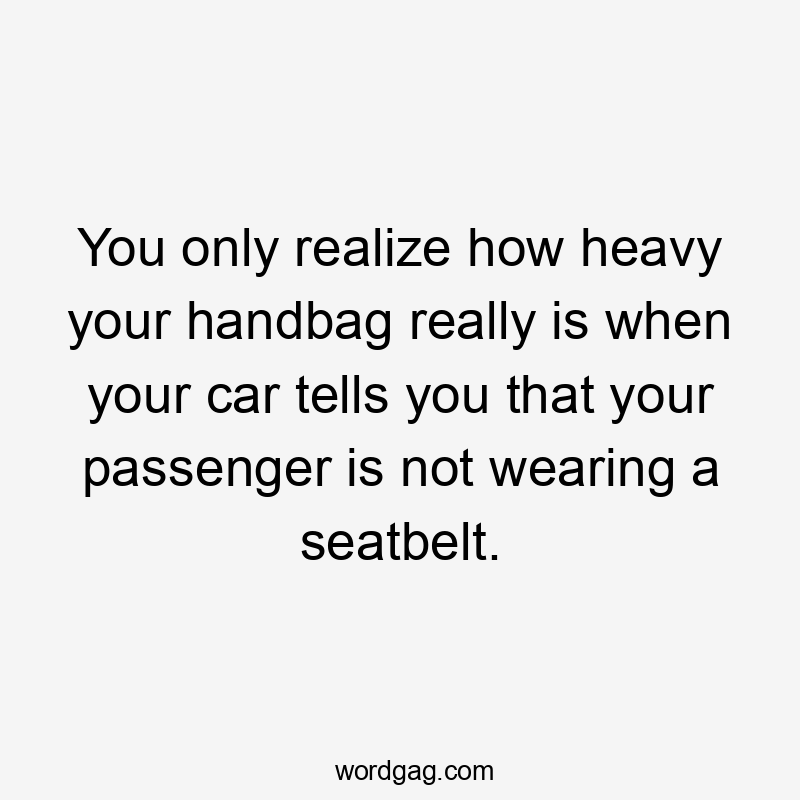 You only realize how heavy your handbag really is when your car tells you that your passenger is not wearing a seatbelt.