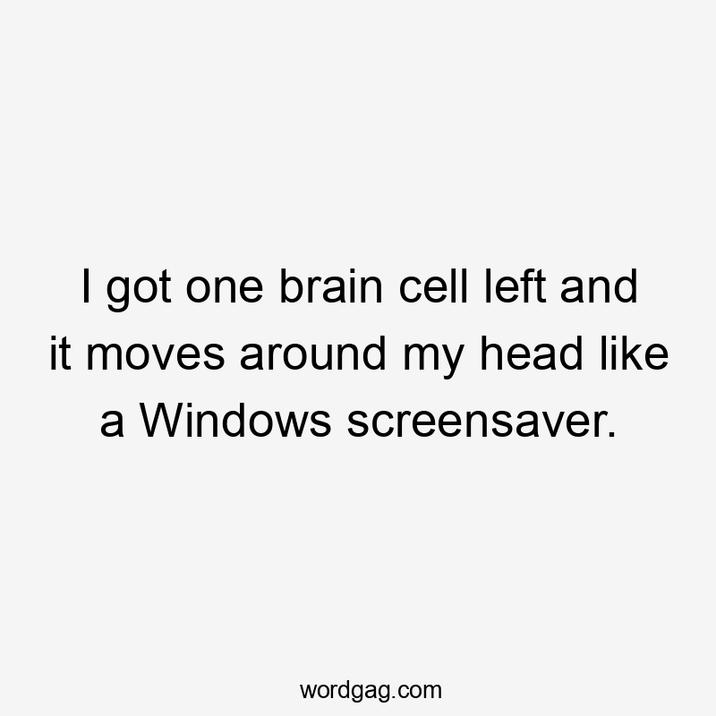 I got one brain cell left and it moves around my head like a Windows screensaver.