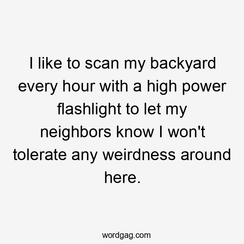 I like to scan my backyard every hour with a high power flashlight to let my neighbors know I won't tolerate any weirdness around here.