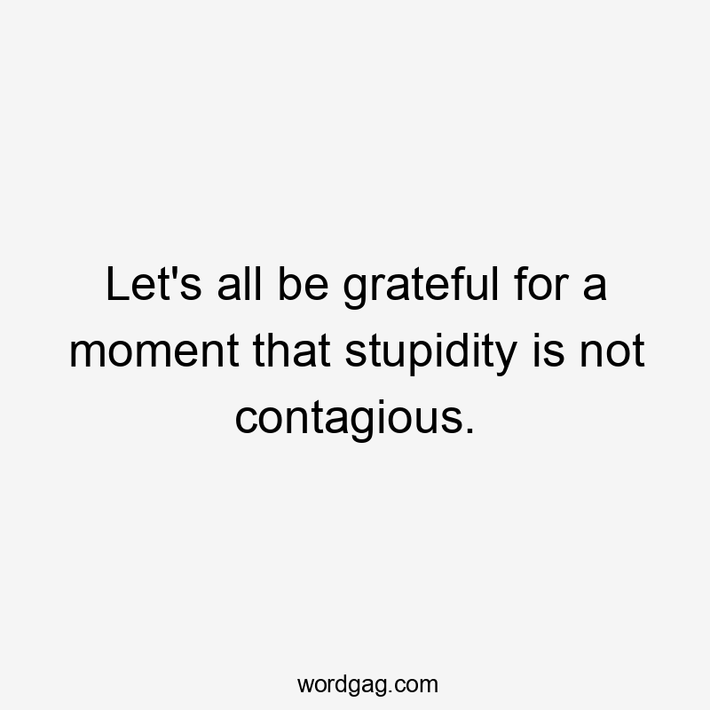 Let's all be grateful for a moment that stupidity is not contagious.