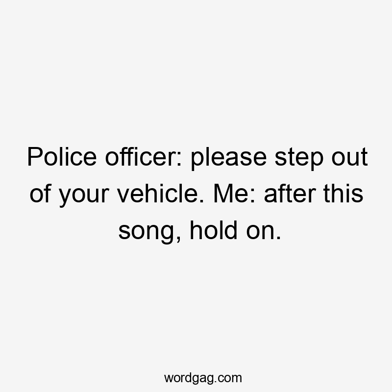 Police officer: please step out of your vehicle. Me: after this song, hold on.