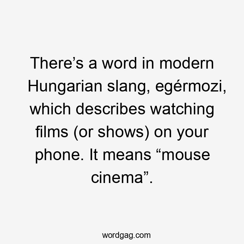 There’s a word in modern Hungarian slang, egérmozi, which describes watching films (or shows) on your phone. It means “mouse cinema”.