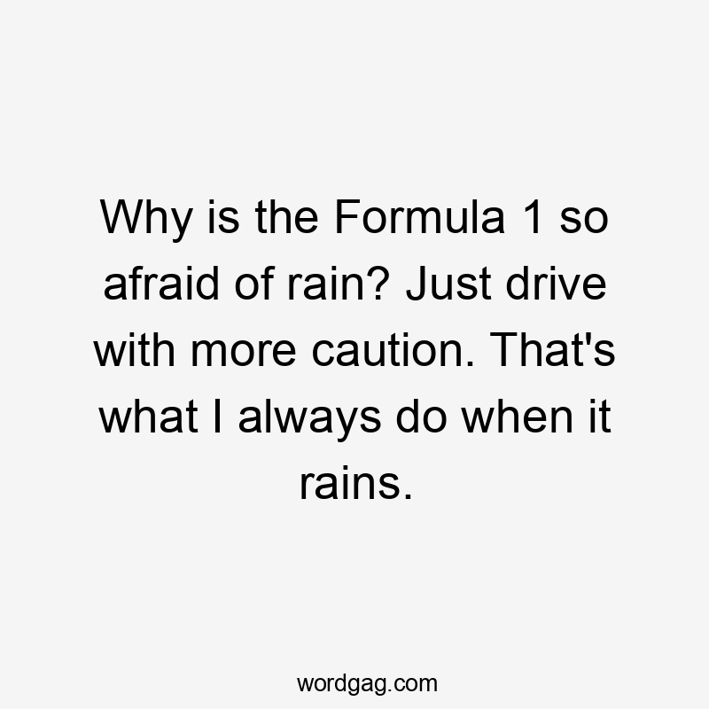 Why is the Formula 1 so afraid of rain? Just drive with more caution. That's what I always do when it rains.