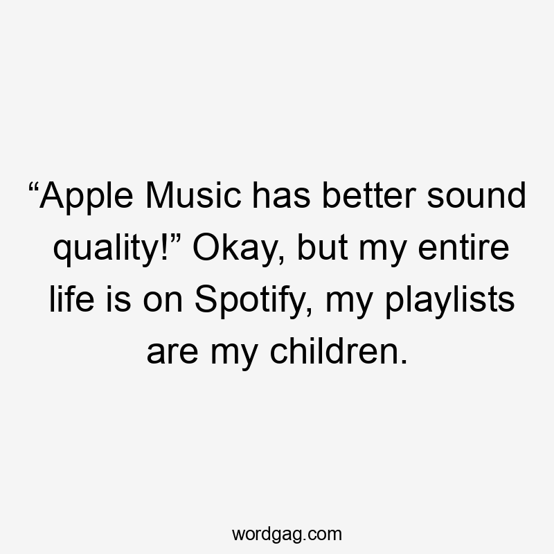 “Apple Music has better sound quality!” Okay, but my entire life is on Spotify, my playlists are my children.