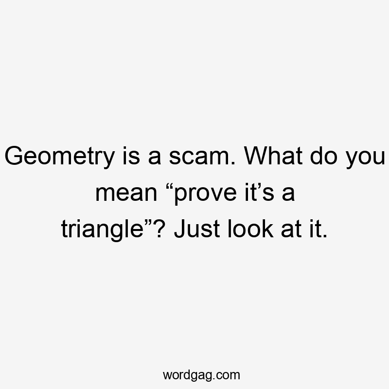 Geometry is a scam. What do you mean “prove it’s a triangle”? Just look at it.