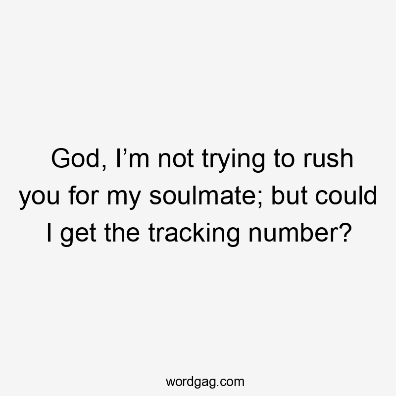 God, I’m not trying to rush you for my soulmate; but could I get the tracking number?