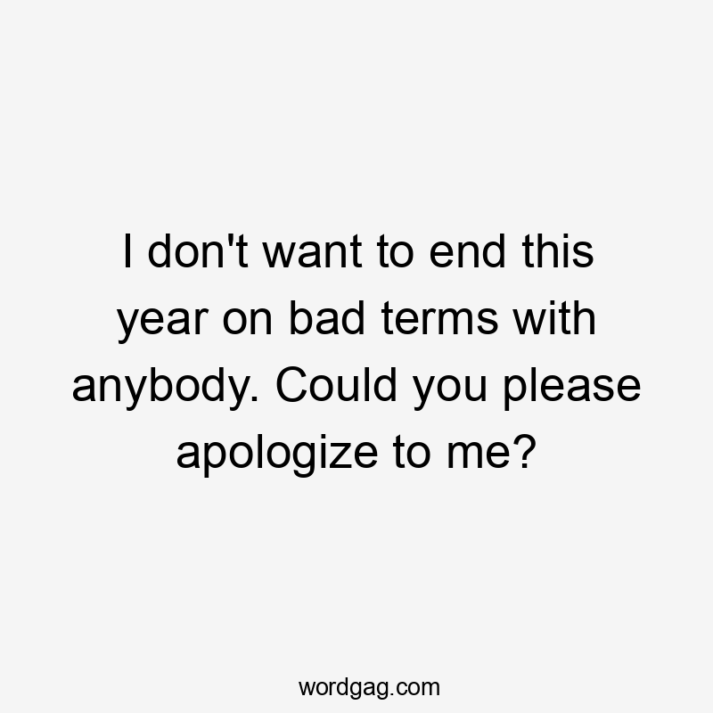 I don't want to end this year on bad terms with anybody. Could you please apologize to me?