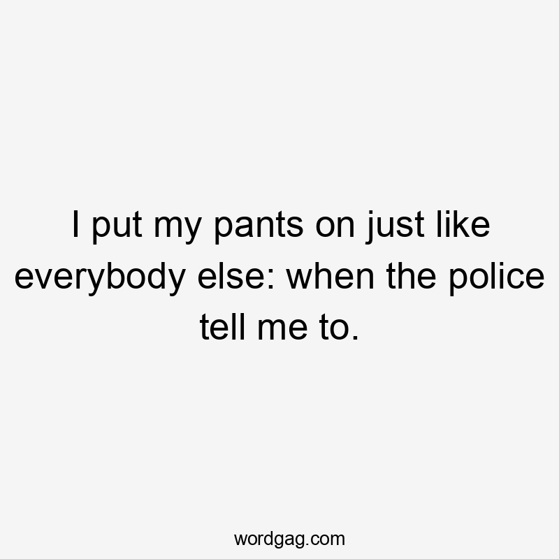 I put my pants on just like everybody else: when the police tell me to.