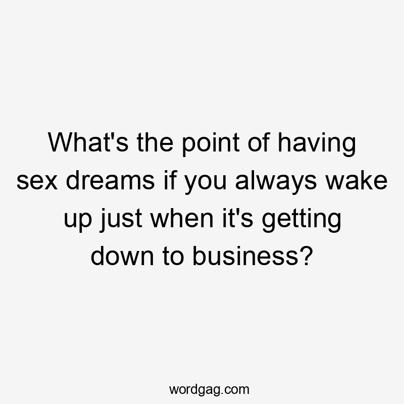 What's the point of having sex dreams if you always wake up just when it's getting down to business?