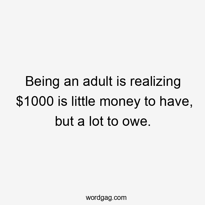 Being an adult is realizing $1000 is little money to have, but a lot to owe.