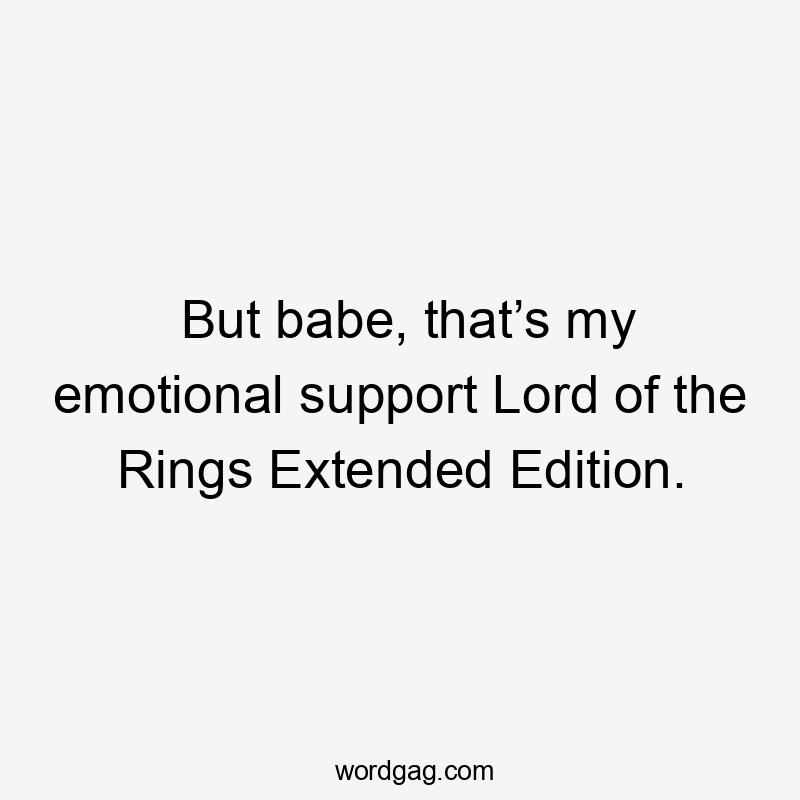 But babe, that’s my emotional support Lord of the Rings Extended Edition.