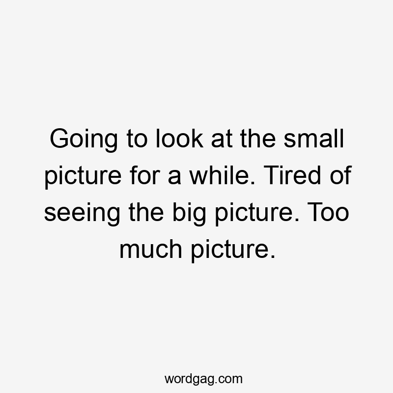 Going to look at the small picture for a while. Tired of seeing the big picture. Too much picture.