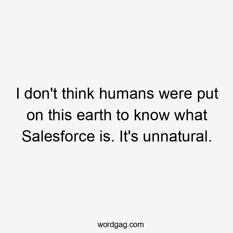 I don't think humans were put on this earth to know what Salesforce is. It's unnatural.