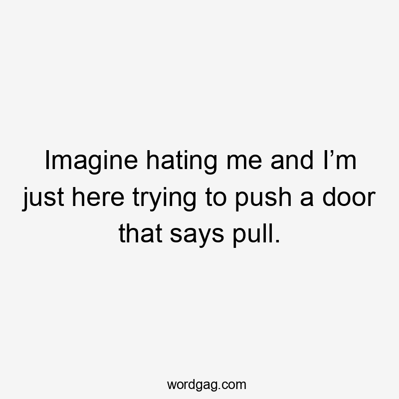 Imagine hating me and I’m just here trying to push a door that says pull.