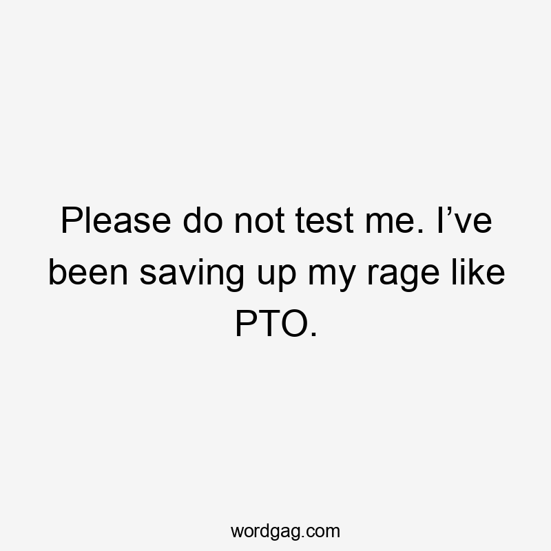 Please do not test me. I’ve been saving up my rage like PTO.