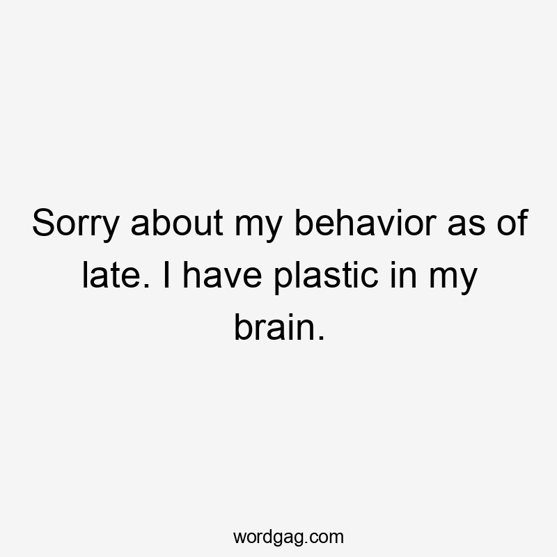 Sorry about my behavior as of late. I have plastic in my brain.