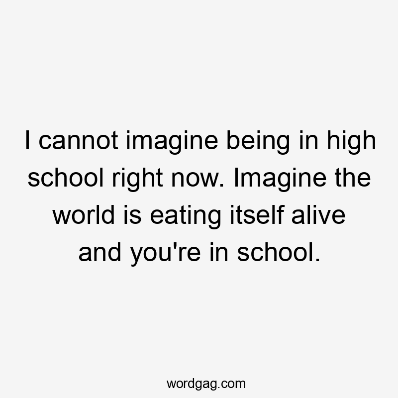 I cannot imagine being in high school right now. Imagine the world is eating itself alive and you’re in school.