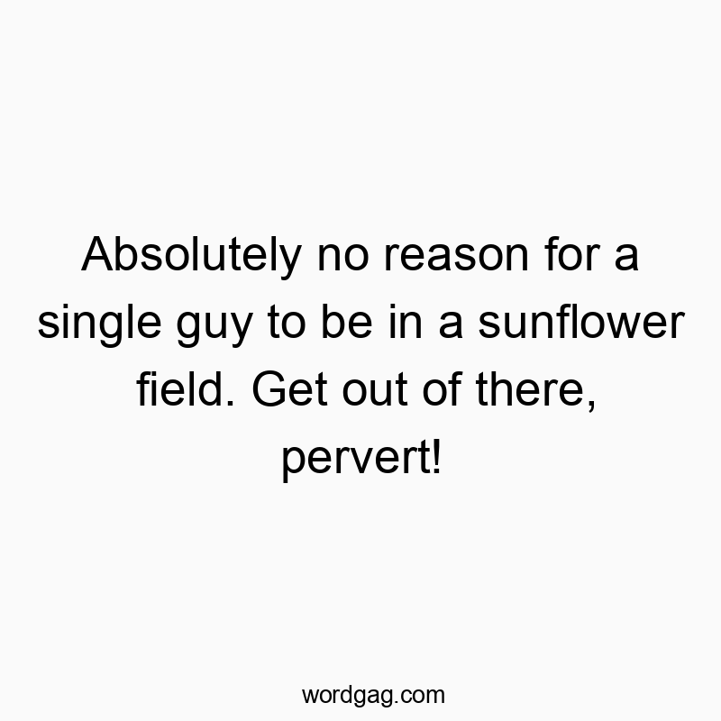 Absolutely no reason for a single guy to be in a sunflower field. Get out of there, pervert!