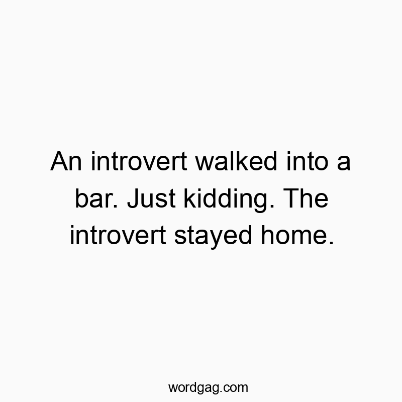 An introvert walked into a bar. Just kidding. The introvert stayed home.