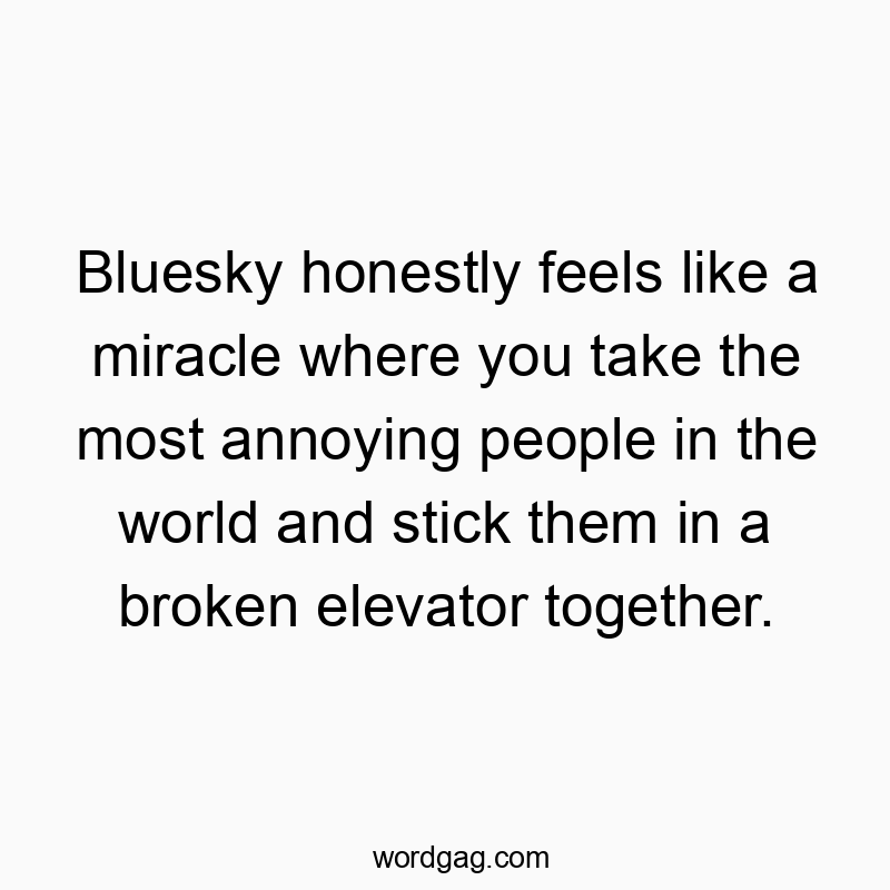 Bluesky honestly feels like a miracle where you take the most annoying people in the world and stick them in a broken elevator together.