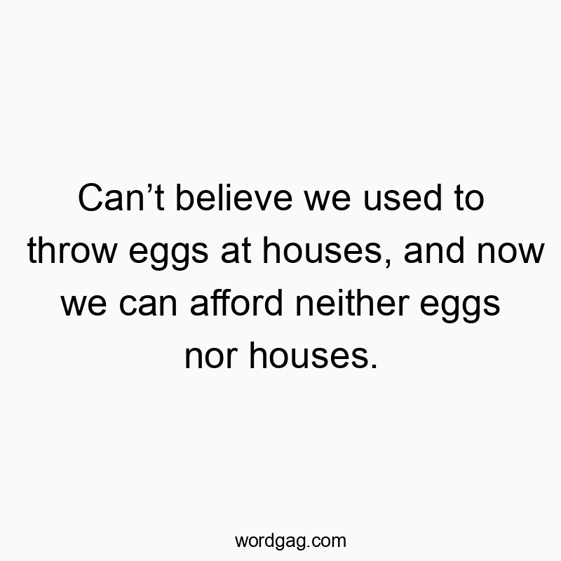 Can’t believe we used to throw eggs at houses, and now we can afford neither eggs nor houses.