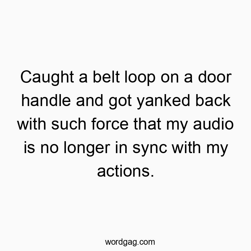 Caught a belt loop on a door handle and got yanked back with such force that my audio is no longer in sync with my actions.