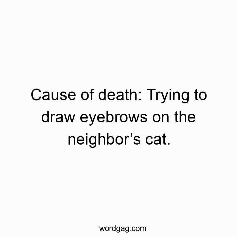 Cause of death: Trying to draw eyebrows on the neighbor’s cat.