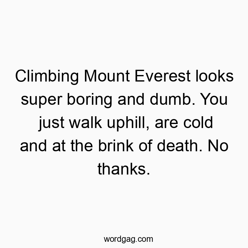 Funny uphill quotes - Climbing Mount Everest looks super boring and dumb. You jus…