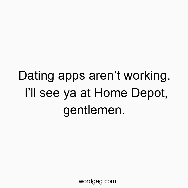 Dating apps aren’t working. I’ll see ya at Home Depot, gentlemen.