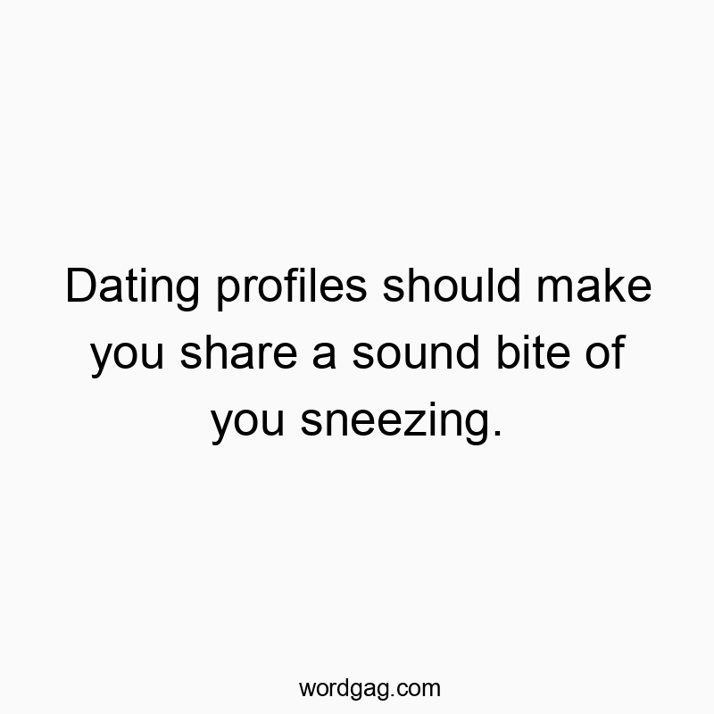 Funny quote about dating profiles sharing a sneezing sound bite for humor.