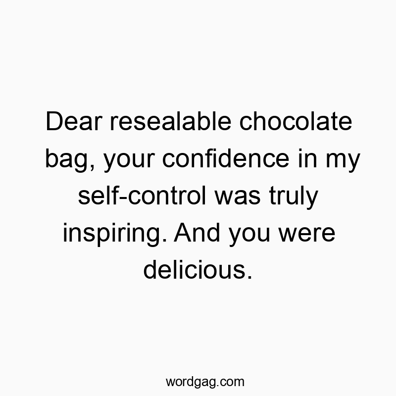 143 Funny snack quotes - Dear resealable chocolate bag, your confidence in my self-c…