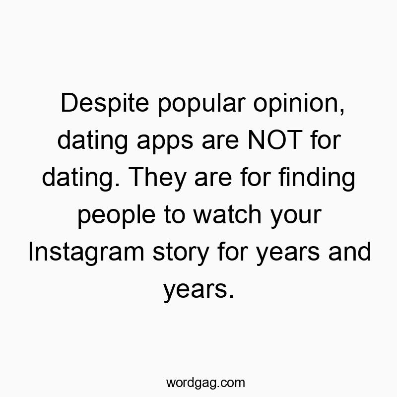 Despite popular opinion, dating apps are NOT for dating. They are for finding people to watch your Instagram story for years and years.