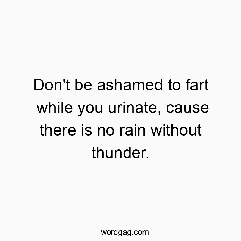 Don’t be ashamed to fart while you urinate, cause there is no rain without thunder.
