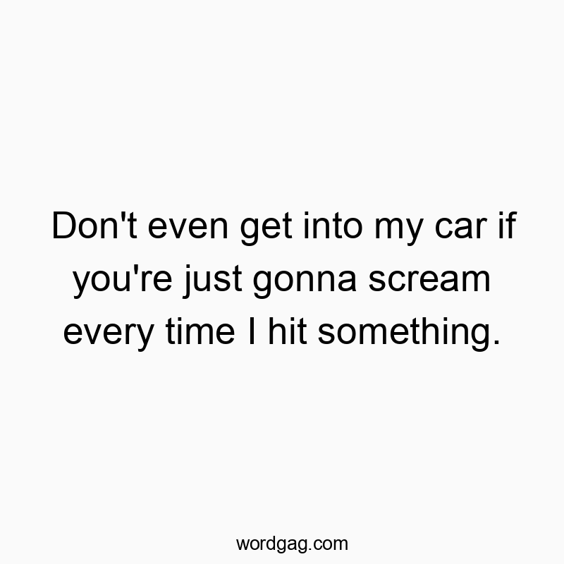 Don’t even get into my car if you’re just gonna scream every time I hit something.