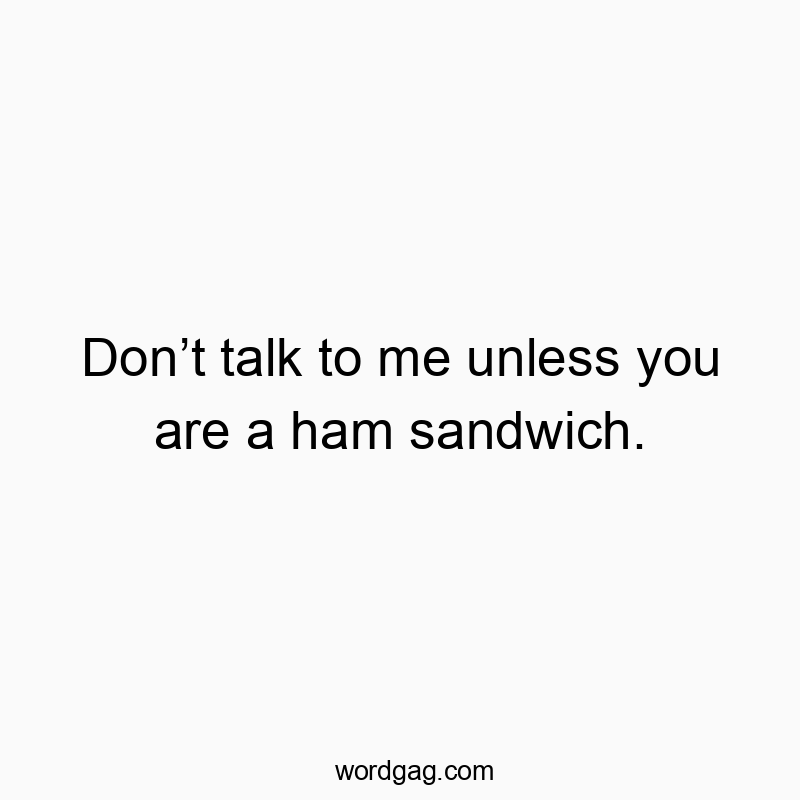 Don’t talk to me unless you are a ham sandwich. Don’t talk to me unless you are a ham sandwich.