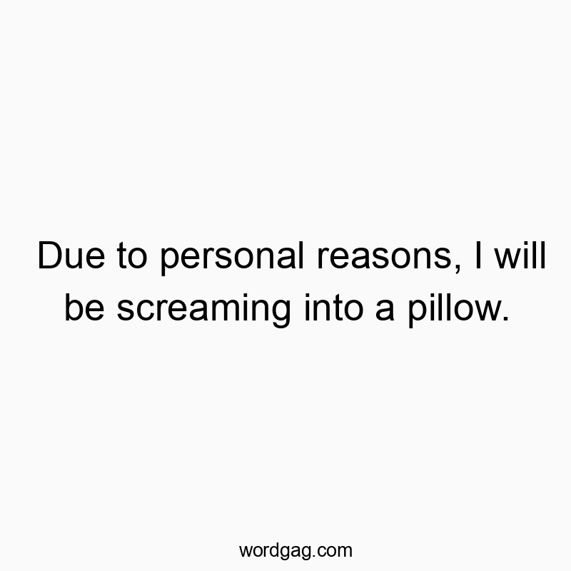 Due to personal reasons, I will be screaming into a pillow.